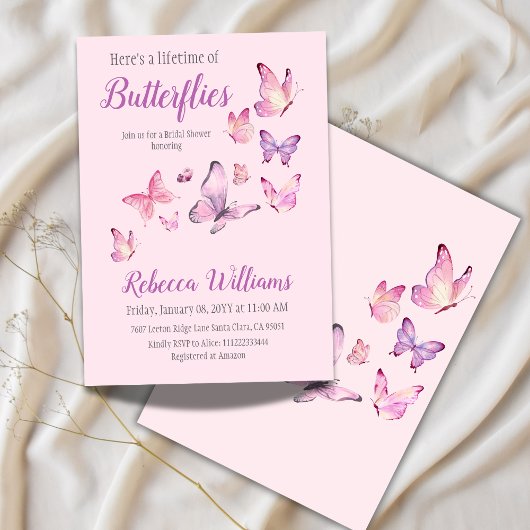 エンチャントライフオブバタフライパープルブライダルシャワー 招待状