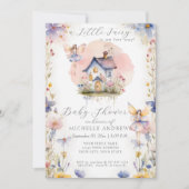 エンチャントリトルフェアリーオンザウェイピンクガールベビー 招待状 (正面)