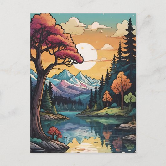 エンチャントレイクサイドセレニティサンセットランドスケープ シーズンポストカード (正面)