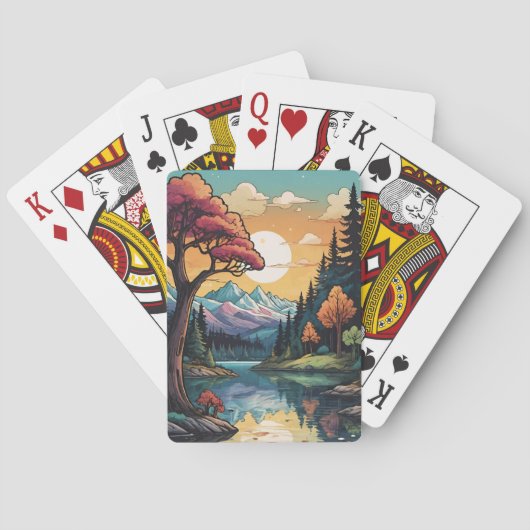 エンチャントレイクサイドセレニティサンセットランドスケープ トランプ (裏面)