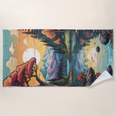 エンチャントレイクサイドセレニティサンセットランドスケープ ビーチタオル (正面)