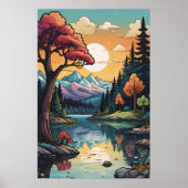 エンチャントレイクサイドセレニティサンセットランドスケープ ポスター (正面)