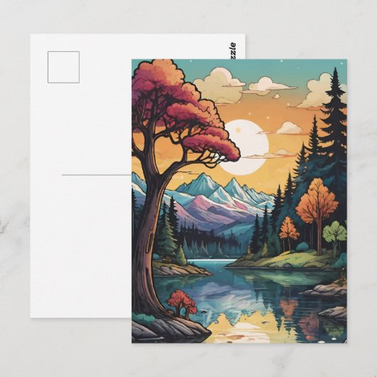 エンチャントレイクサイドセレニティサンセットランドスケープ ポストカード (正面/裏面)