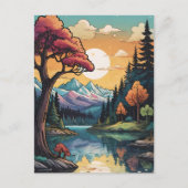 エンチャントレイクサイドセレニティサンセットランドスケープ ポストカード (正面)