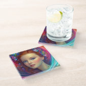 エンチャントレインボーヘアポートレート ガラスコースター (アングル)