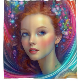 エンチャントレインボーヘアポートレート シャワーカーテン