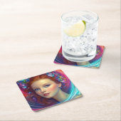 エンチャントレインボーヘアポートレート スクエアペーパーコースター (インサイチュ)