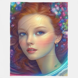 エンチャントレインボーヘアポートレート フリースブランケット