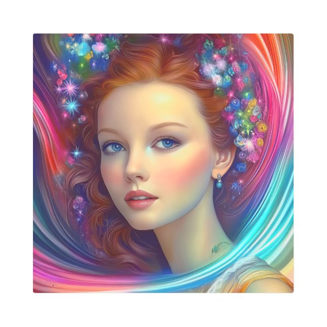 エンチャントレインボーヘアポートレート メタルプリント (正面)