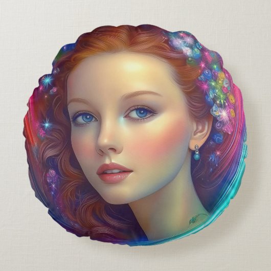 エンチャントレインボーヘアポートレート ラウンドクッション (正面)