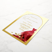 エンチャントレッドドレス赤面フローラキンセアニェラ金ゴールド 箔招待状 (回転した状態)