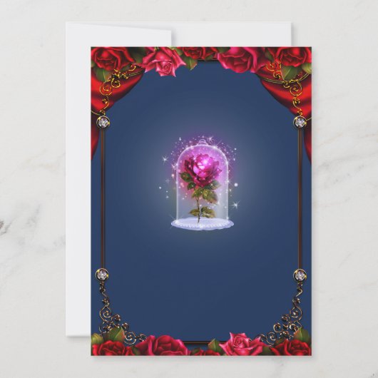 エンチャントレッドローズ美しいバースデーパーティースイーツ16 招待状 (裏面)