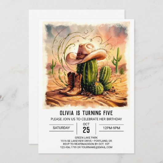 エンチャントロデオカウボーイ誕生日 招待状 (正面/裏面)