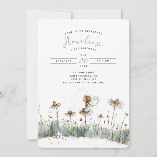 エンチャントワイルドフラワーメドーファースト誕生日 招待状 (裏面)