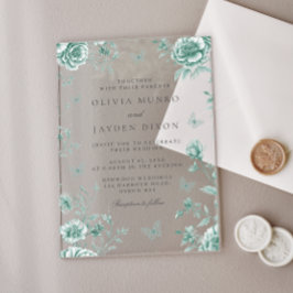 エンチャントヴィンテージグリーンセージ結婚フローラ アクリル招待状