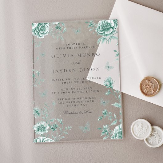 エンチャントヴィンテージグリーンセージ結婚フローラ アクリル招待状