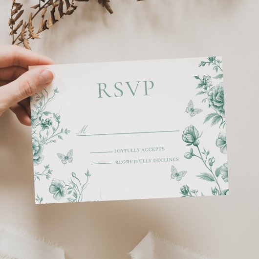 エンチャントヴィンテージグリーンセージ結婚フローラ 出欠カード