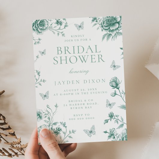 エンチャントヴィンテージセージグリーンブライダルシャワー 招待状