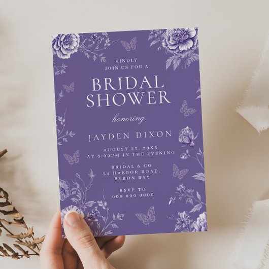 エンチャントヴィンテージパープルラベンダーブライダルシャワー 招待状
