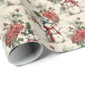 エンチャントヴィンテージ雪だるまホリデーシーン ラッピングペーパー (ロールコーナー)