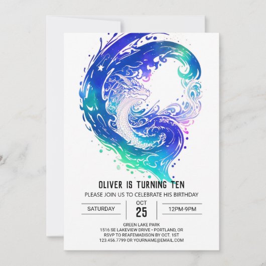 エンチャント中世ドラゴン誕生日 招待状 (正面)