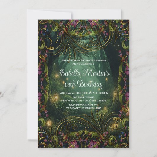 エンチャント夕べ任意大事な行事誕生日 招待状 (正面)