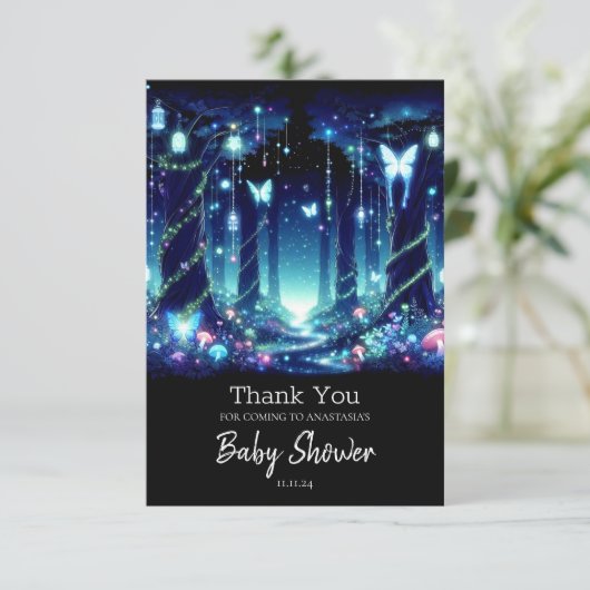 エンチャント威厳のあるお洒落ドフォレストベビーシャワー サンキューカード (スタンド正面)
