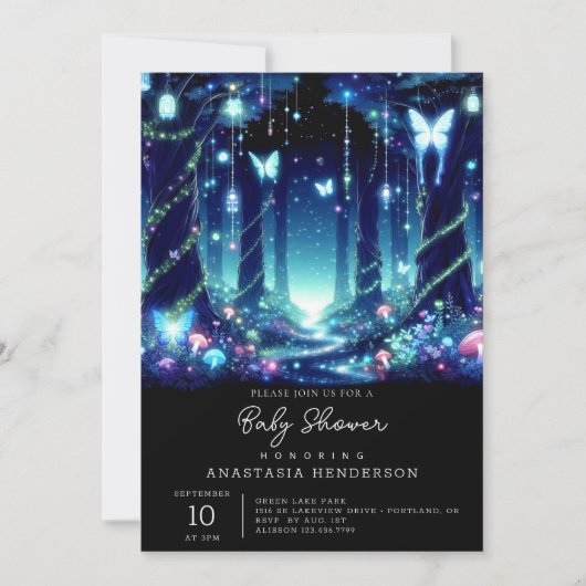 エンチャント威厳のあるお洒落ドフォレストベビーシャワー 招待状 (正面)