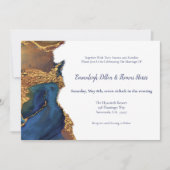 エンチャント抽象芸術ブルー結婚金ゴールド 招待状 (正面)