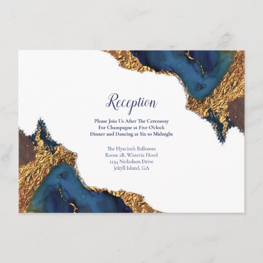 エンチャント抽象芸術ブルー金ゴールドウェディングレセプション エンクロージャーカード (正面)