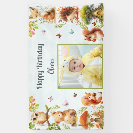 エンチャント森ワイルドワンボーイフォトバースデーパーティー 横断幕 (縦)