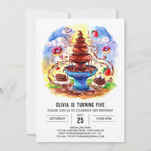 エンチャント水カラーチョコレート誕生日 招待状 (正面)