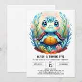 エンチャント水中競技ウィムシータートルボーイ誕生日 招待状 (正面/裏面)