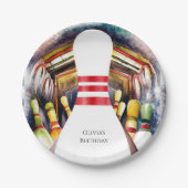 エンチャント水色カスタムボーリング誕生日 ペーパープレート (正面)