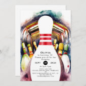 エンチャント水色カスタムボーリング誕生日 招待状 (正面/裏面)