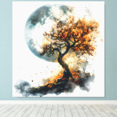 エンチャント秋の夜:シルエットツリー&マジェティ キャンバスプリント (インサイチュ (ウッドフロア))