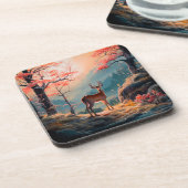 エンチャント秋の鹿の森シーンデザイン コースター (左側)