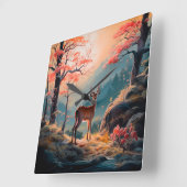 エンチャント秋の鹿の森シーンデザイン スクエア壁時計 (傾斜)