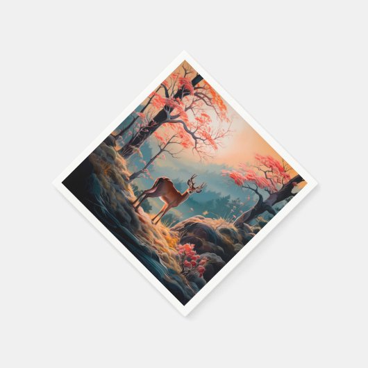 エンチャント秋の鹿の森シーンデザイン スタンダードカクテルナプキン (角)