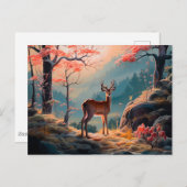 エンチャント秋の鹿の森シーンデザイン ポストカード (正面/裏面)