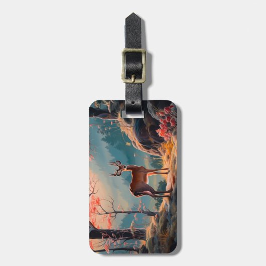 エンチャント秋の鹿の森シーンデザイン ラゲッジタグ (正面縦)