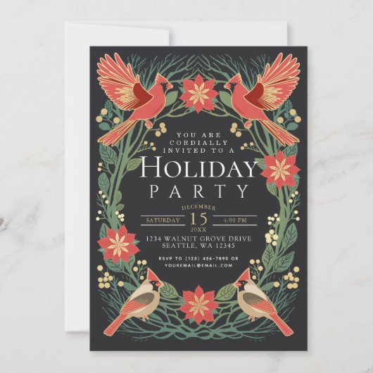 エンチャント素朴ドクリスマス深紅色ホリデーパーティー 招待状 (正面)