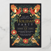 エンチャント素朴ドクリスマス深紅色ホリデーパーティー 箔招待状 (正面)