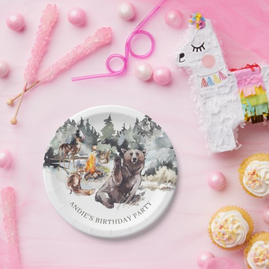 エンチャント素朴ドフォレストウッドランドボーイ1歳誕生日 ペーパープレート (パーティー)