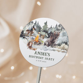 エンチャント素朴ドフォレストウッドランドボーイ1歳誕生日 ラウンドシール