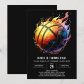 エンチャント編集可能オレンジバスケットボール誕生日 招待状 (正面/裏面)