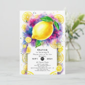 エンチャント編集可能レモン誕生日 招待状 (スタンド正面)