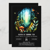 エンチャント自然パインウッドランド誕生日 招待状 (正面/裏面)