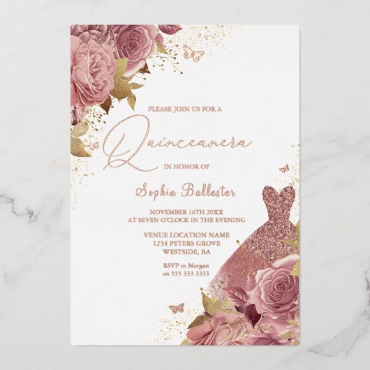 エンチャント赤面実在バラ金ゴールドキンセアニェラ 箔招待状 (正面)