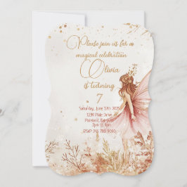 エンチャント金ゴールドとピンクフェアリー誕生日招待状